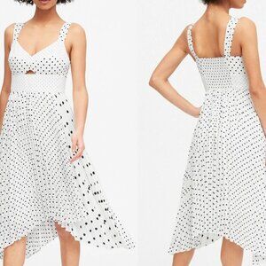 Banana Republic Midi Dress Size 2 Polka Dot White Sleeveless Sweetheart Pleated